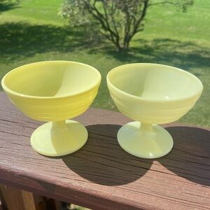 Vintage 1940s Hazel Atlas Sherbet Pedestal Bowl yellow Lot Of 2 Near Perfect